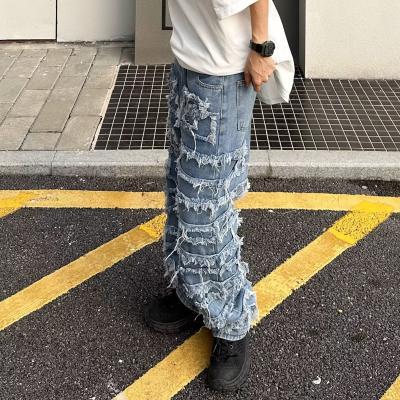 Washed Distressed Stacked Patch Jeans