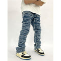 Washed Distressed Stacked Patch Jeans