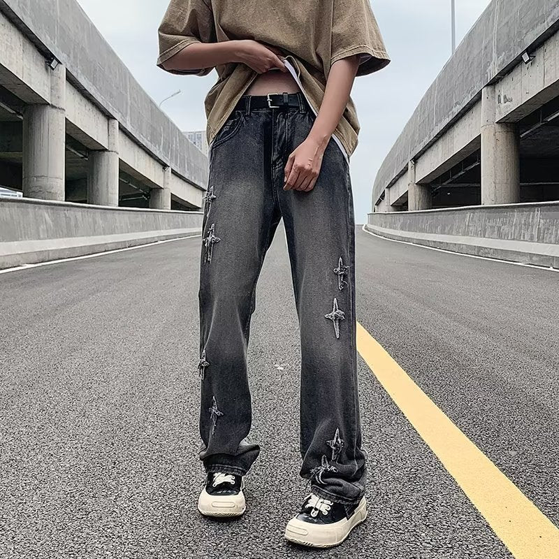 Ripped Cross Denim Jeans