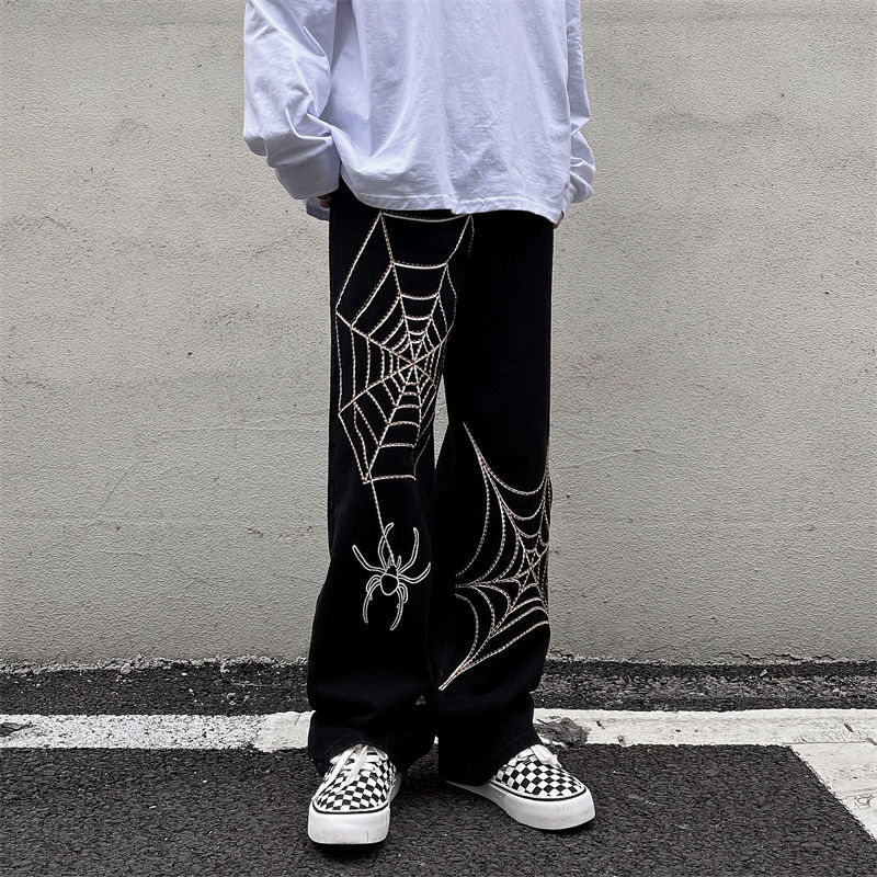 Spider Web Wide Leg Loose Straight Pants