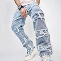 Streetwear Stacked Patchwork Denim Jeans