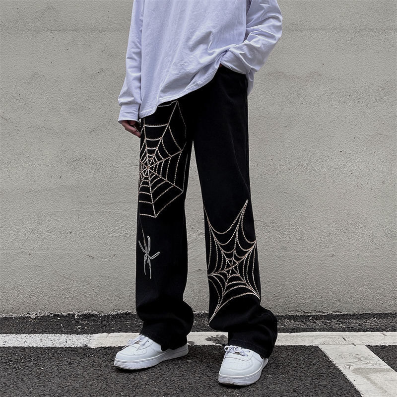 Spider Web Wide Leg Loose Straight Pants