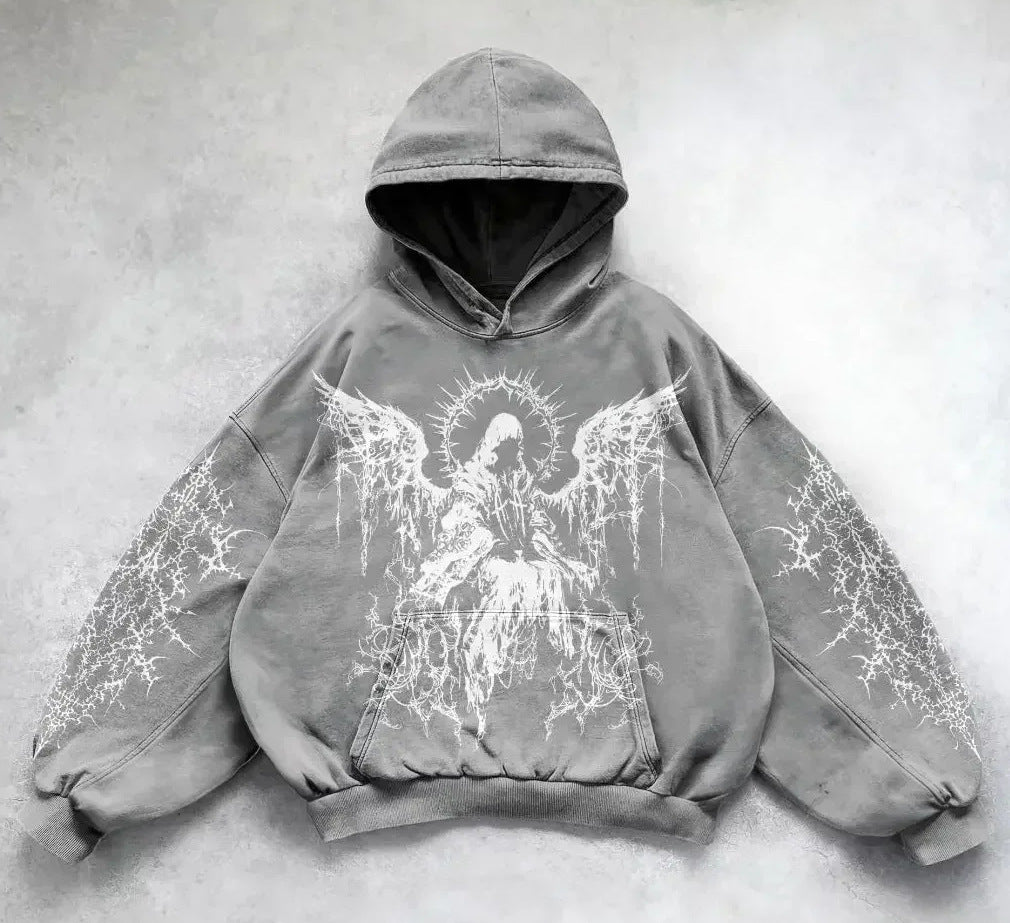 Y2K Gothic Angel Printed Hoodie