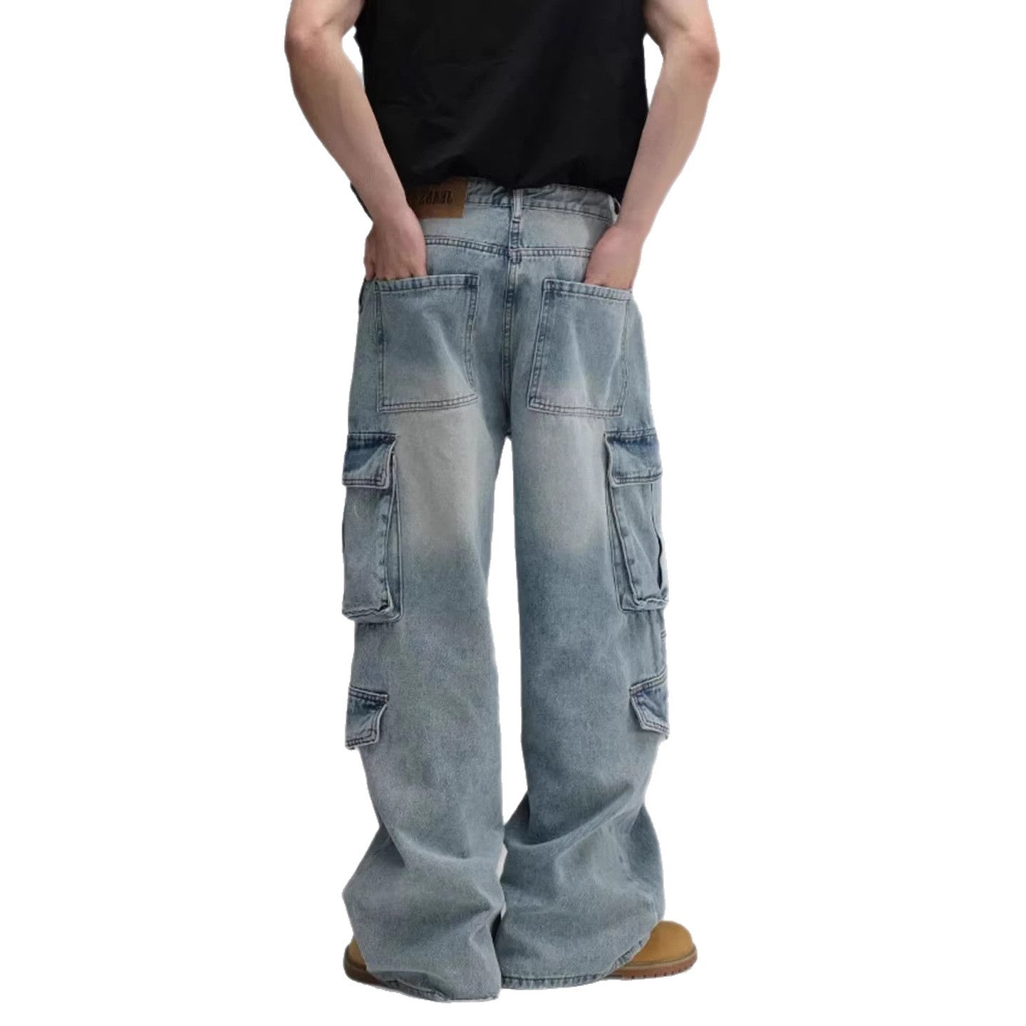 Washed Multi-Pocket Workwear Denim Jeans