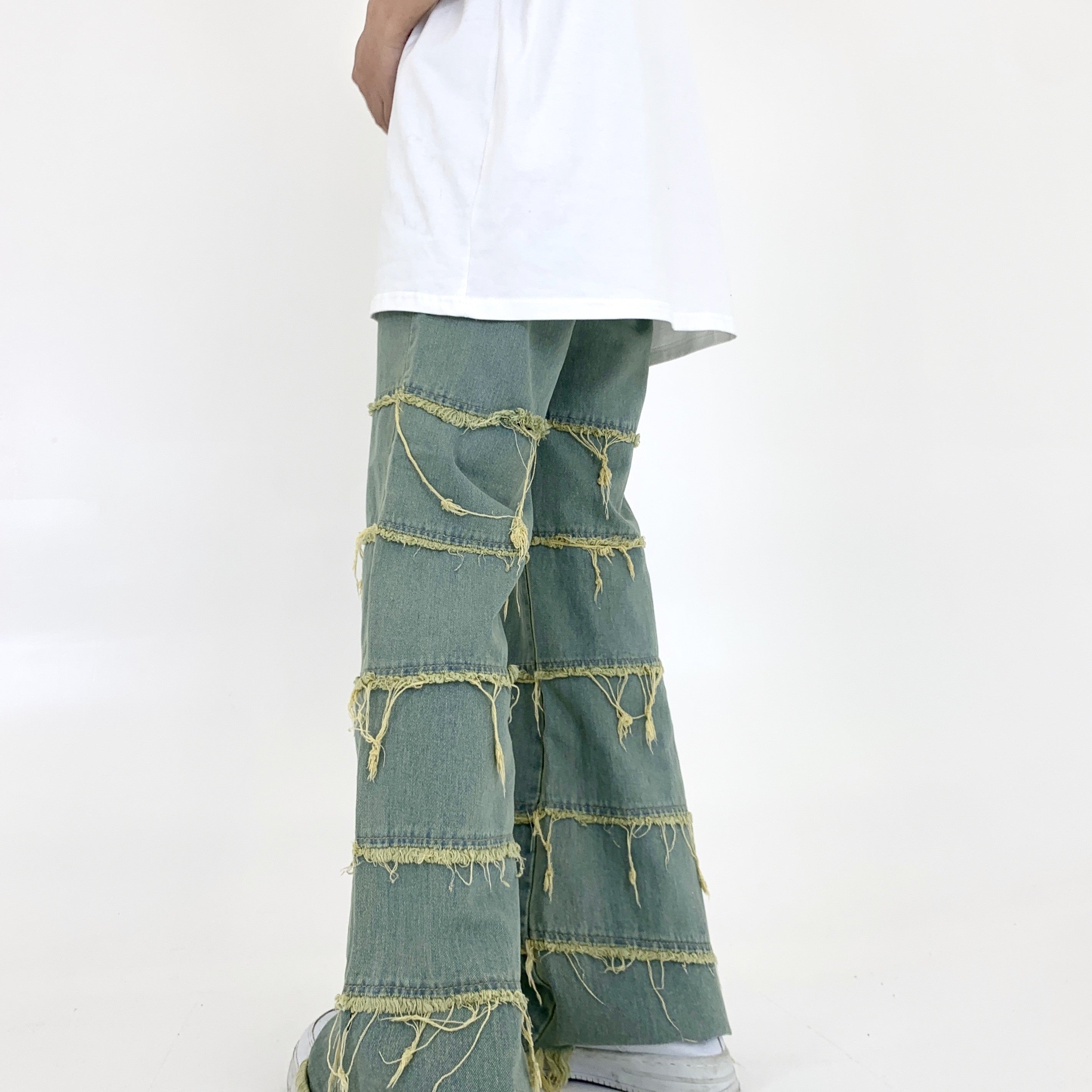 Retro Stacked Washed Raw Jeans
