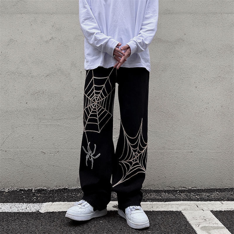 Spider Web Wide Leg Loose Straight Pants