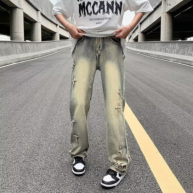 Ripped Cross Denim Jeans