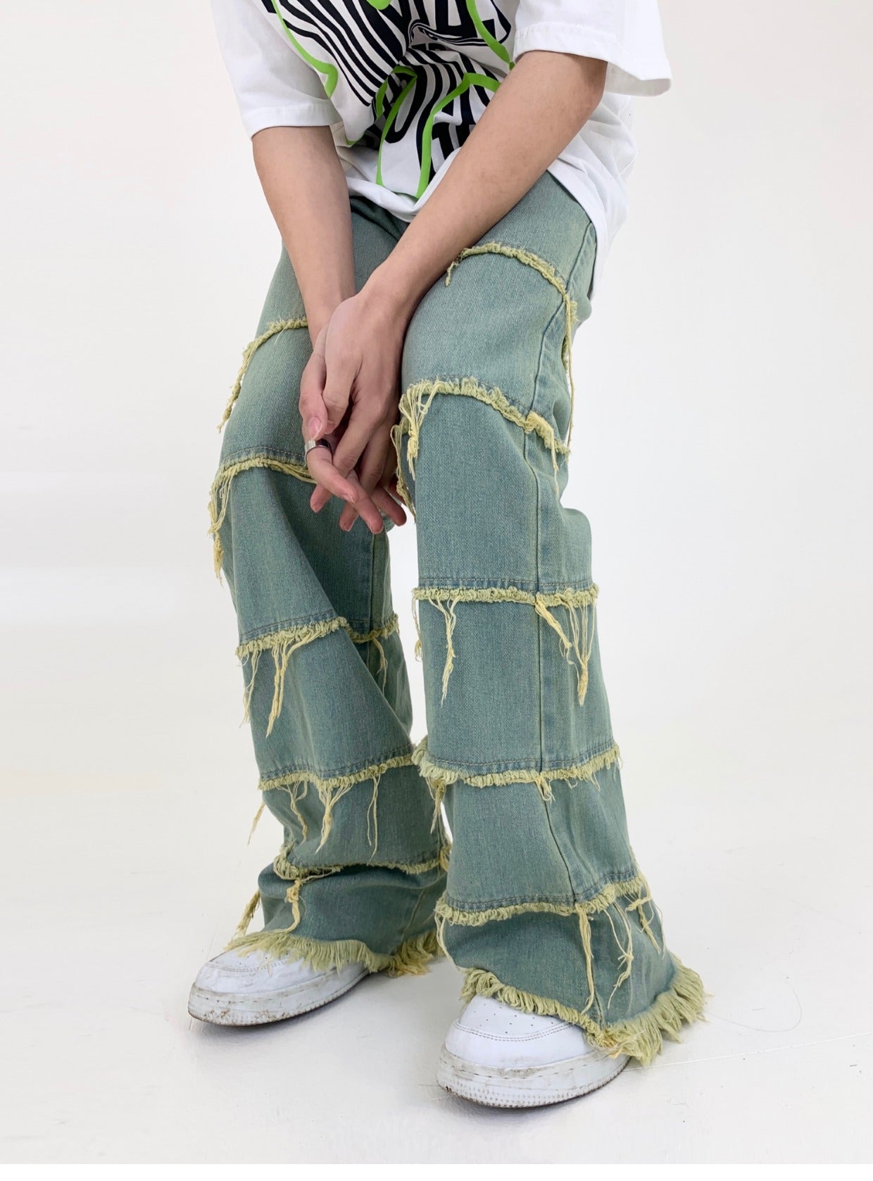 Retro Stacked Washed Raw Jeans