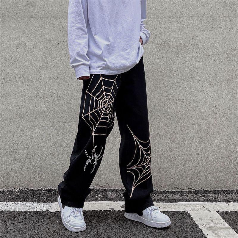 Spider Web Wide Leg Loose Straight Pants