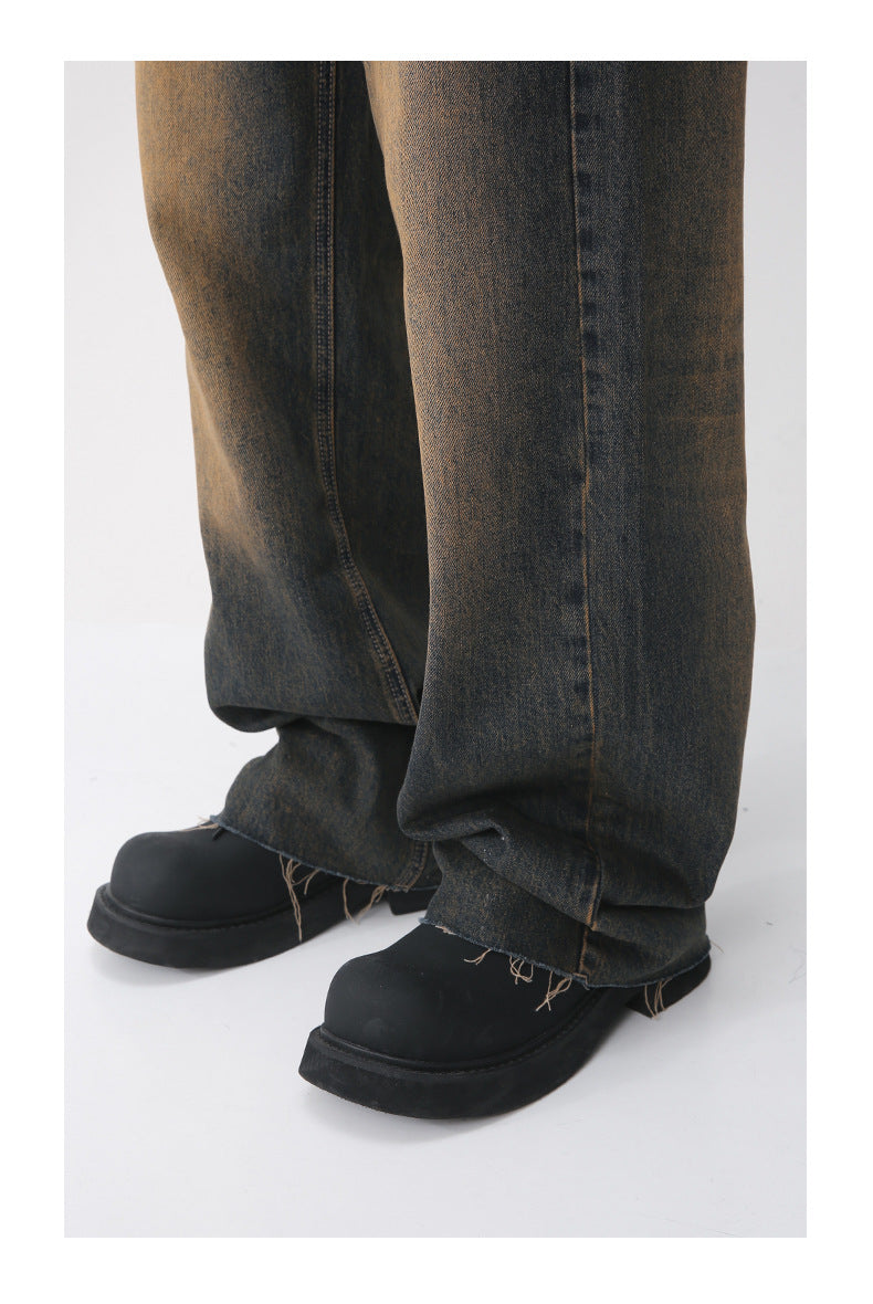 Retro Distressed Rust Earth Raw Hem Jeans