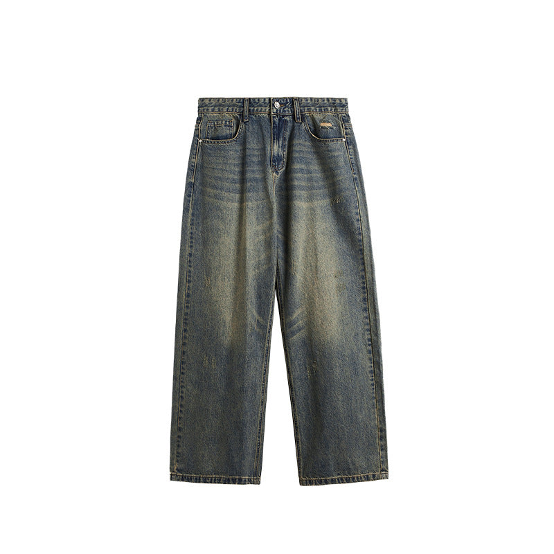 Retro Distressed Wide Leg Straight Jeans