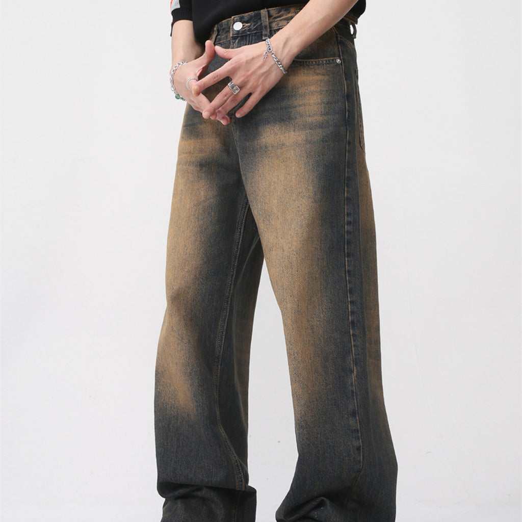 Retro Distressed Rust Earth Raw Hem Jeans