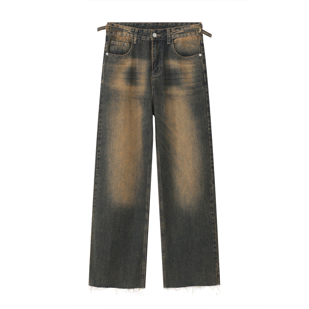 Retro Distressed Rust Earth Raw Hem Jeans