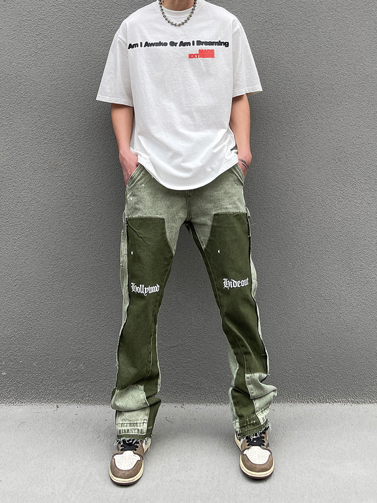 Streetwear Patched Flared Pants