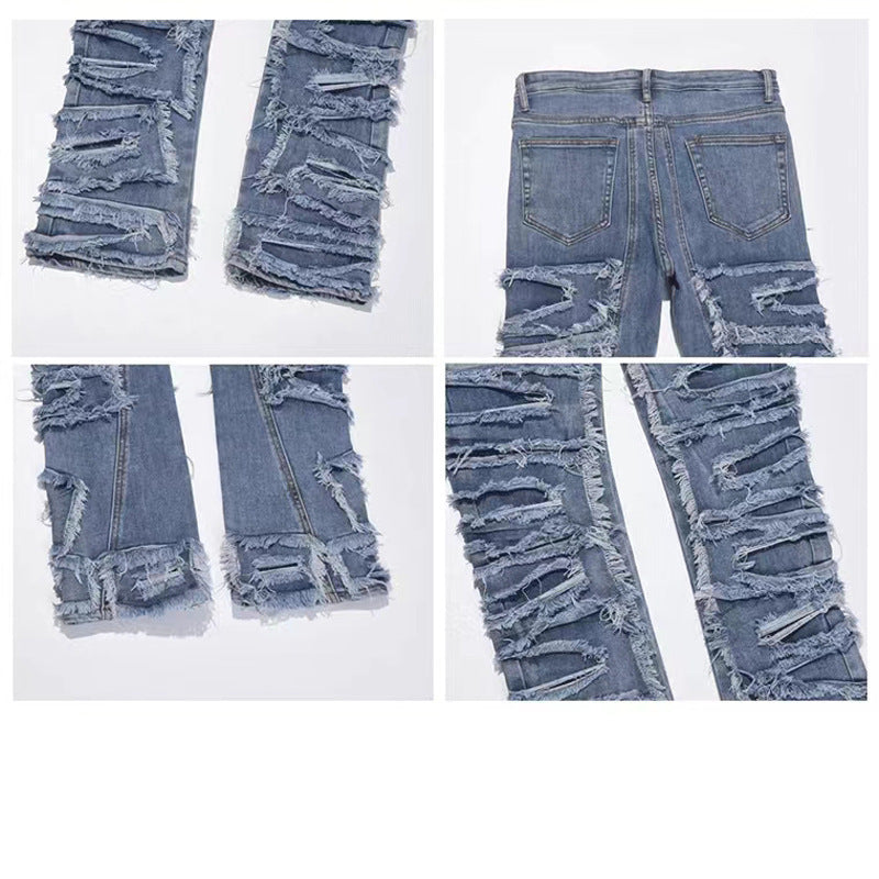 Washed Distressed Stacked Patch Jeans