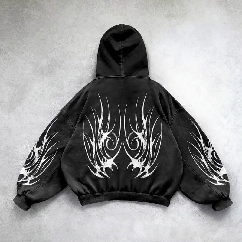 Gothic Punk Graphic Print Oversized Zip Hoodie