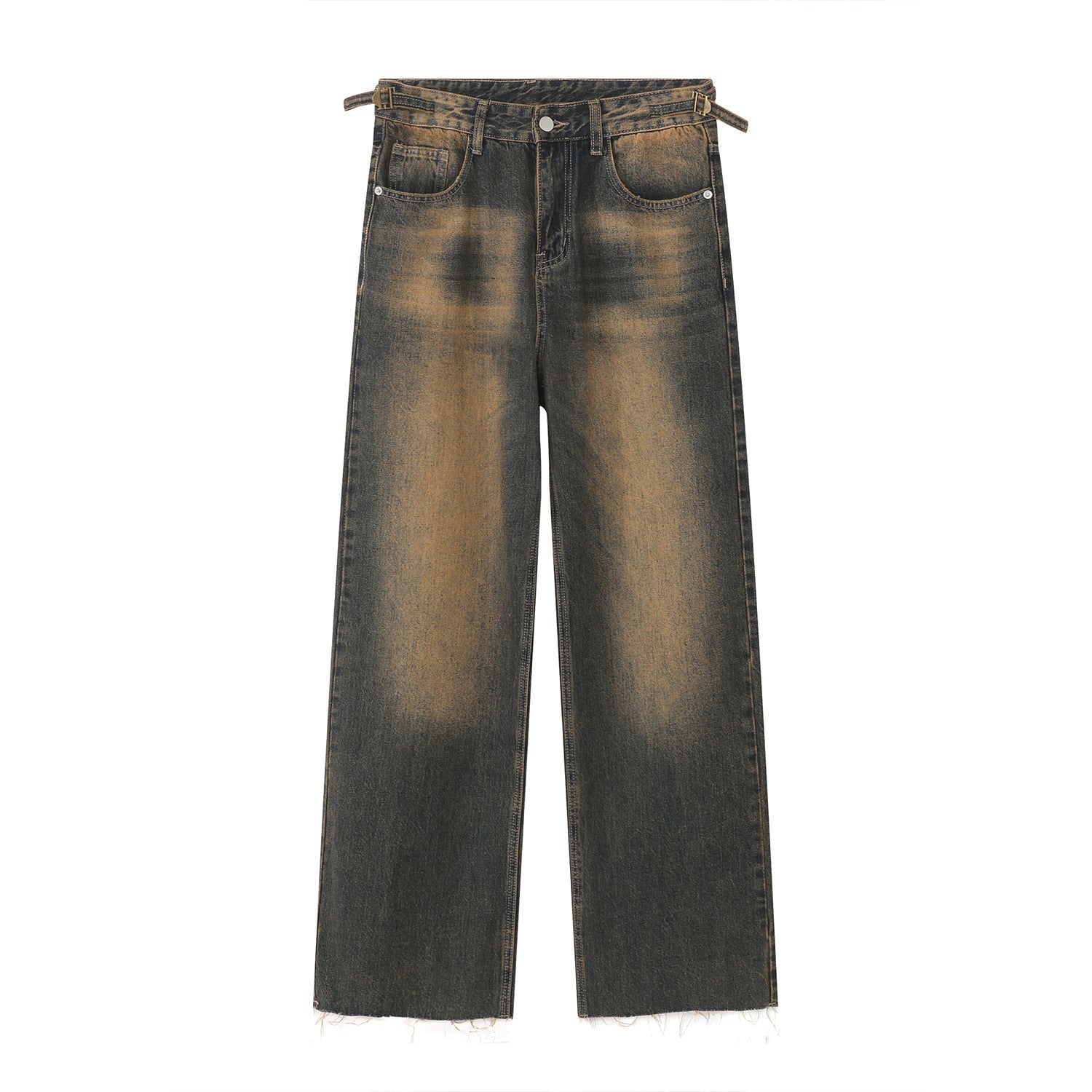 Retro Distressed Rust Earth Raw Hem Jeans