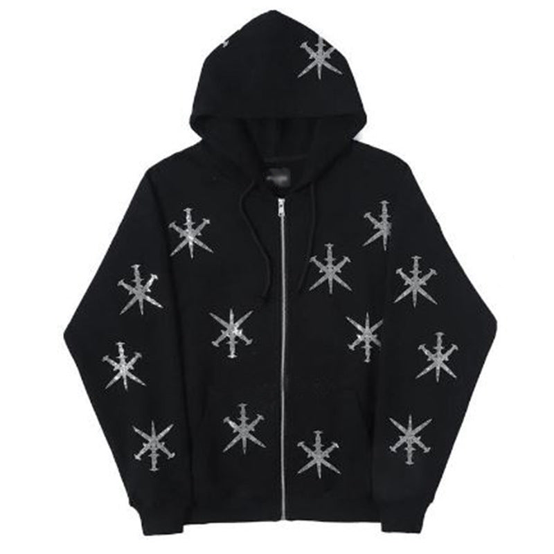 Rhinestone Gothic Streetwear Zip up Hoodie