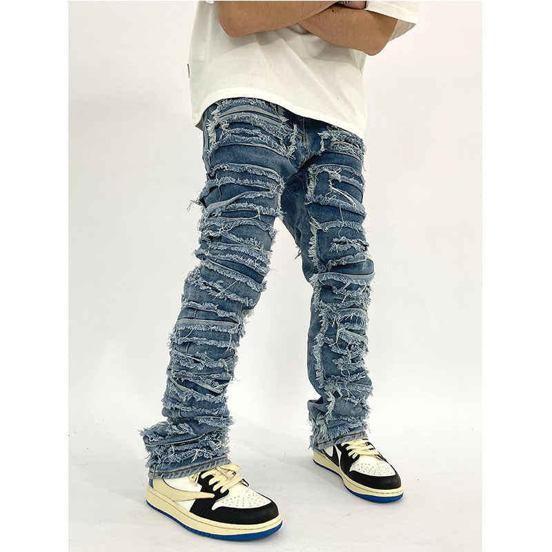 Washed Distressed Stacked Patch Jeans
