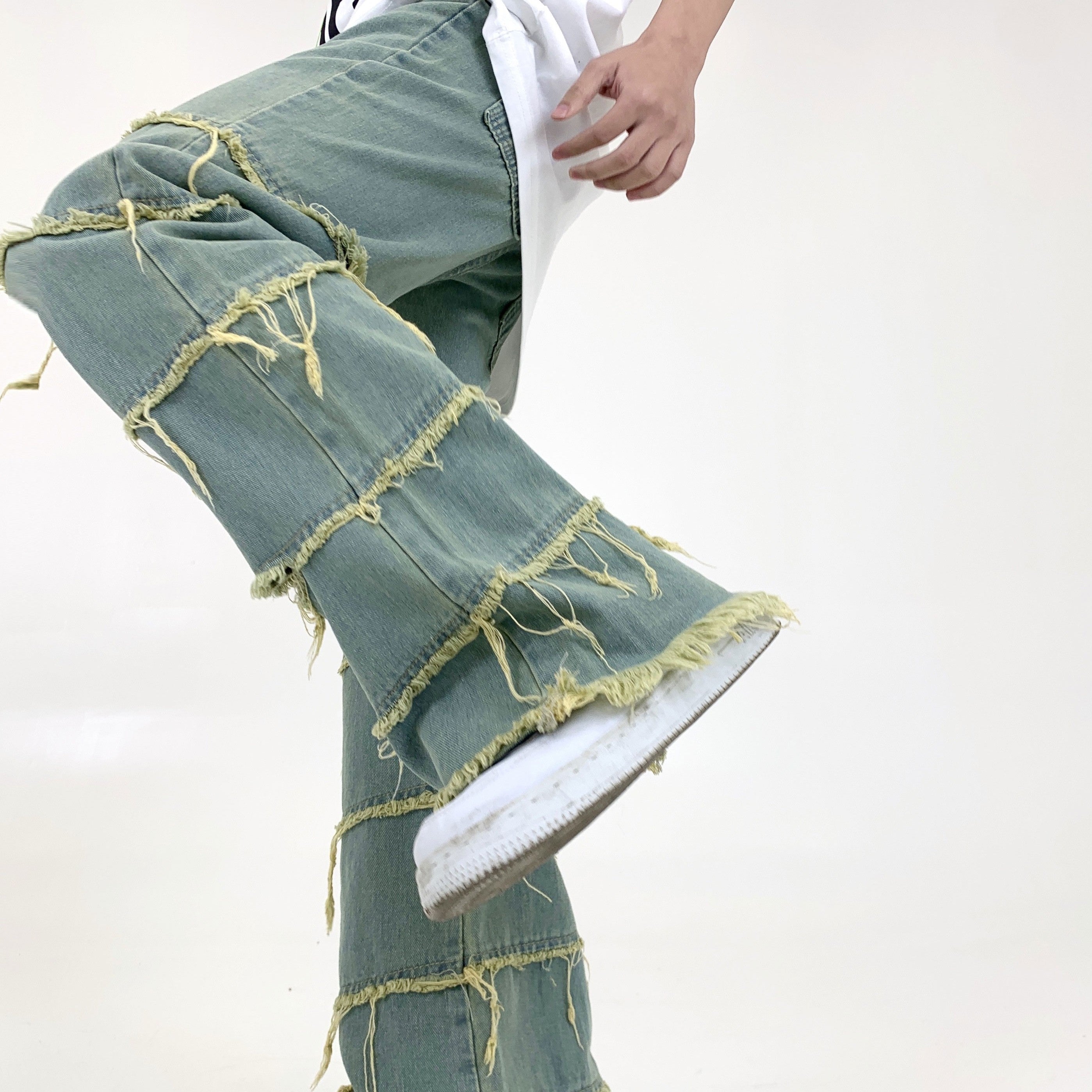 Retro Stacked Washed Raw Jeans