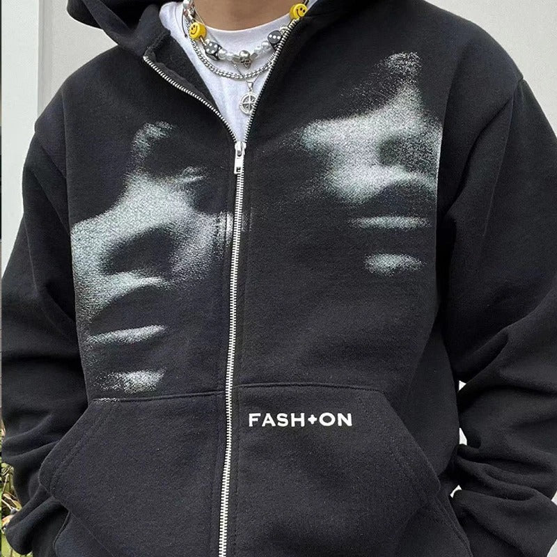 Unisex Y2K Face Zip Hoodie