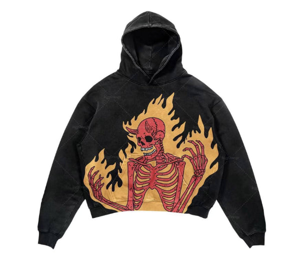 Punk Burning Skelton Hoodie