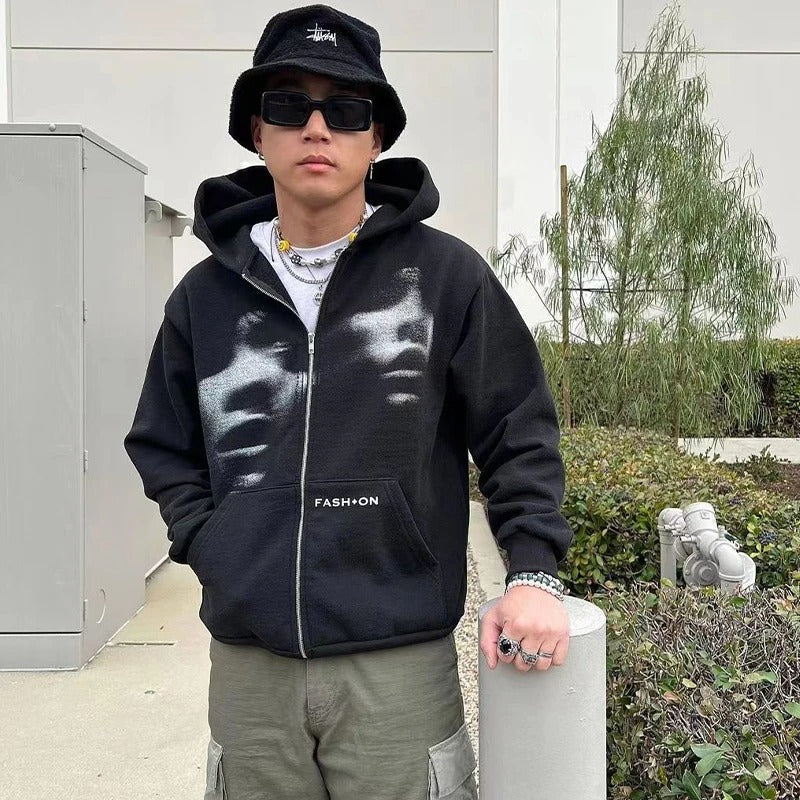 Unisex Y2K Face Zip Hoodie