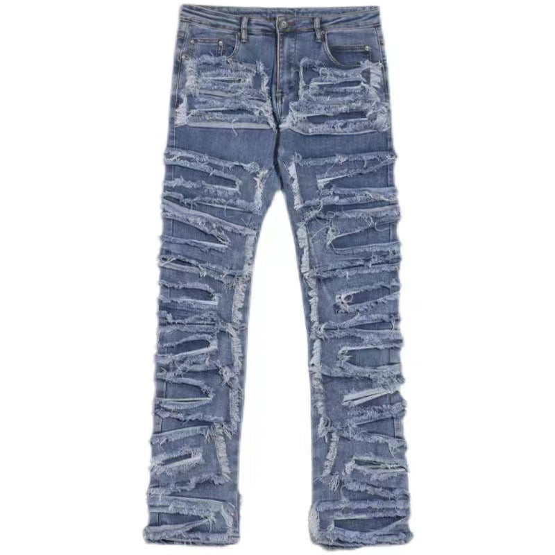 Washed Distressed Stacked Patch Jeans