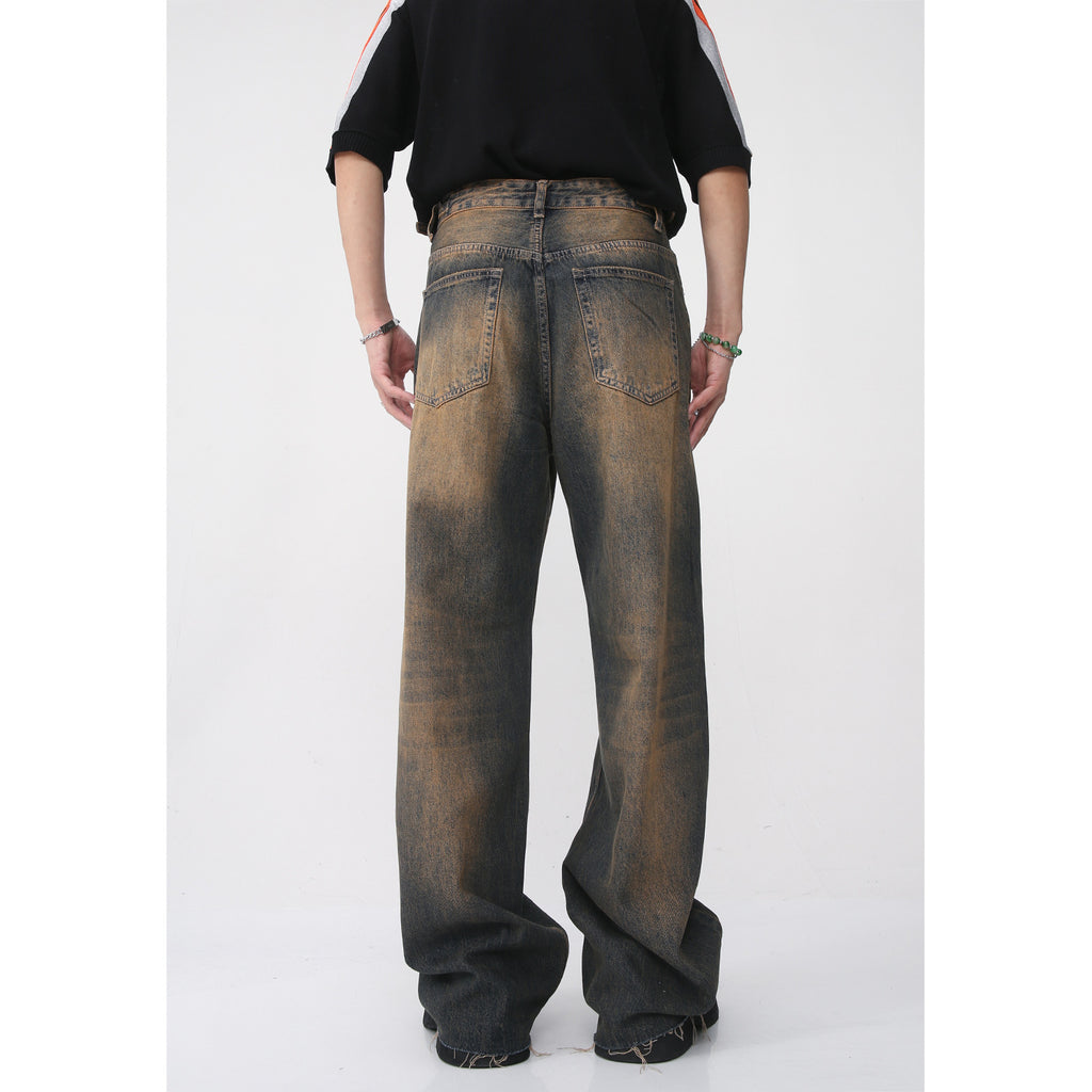 Retro Distressed Rust Earth Raw Hem Jeans