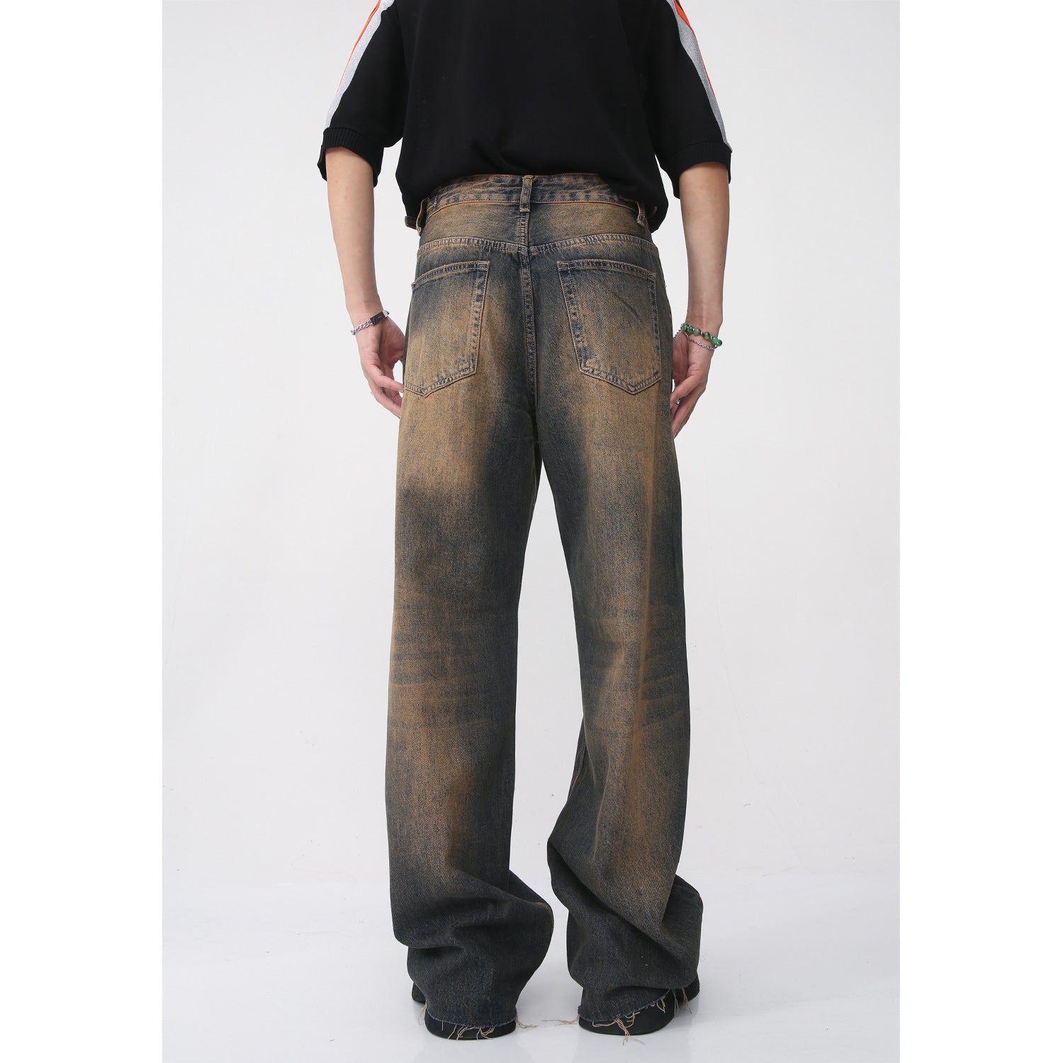 Retro Distressed Rust Earth Raw Hem Jeans