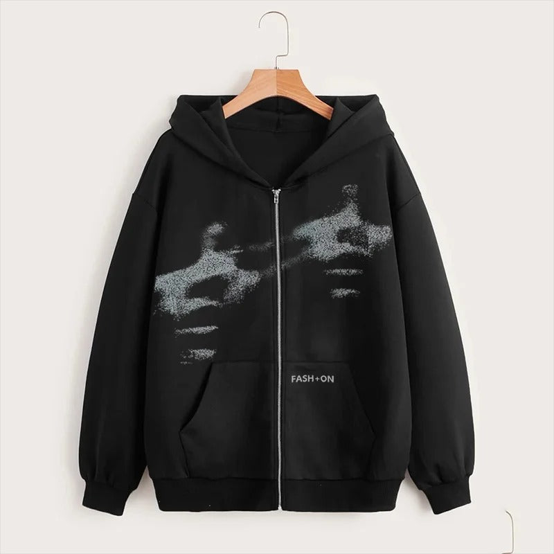 Unisex Y2K Face Zip Hoodie