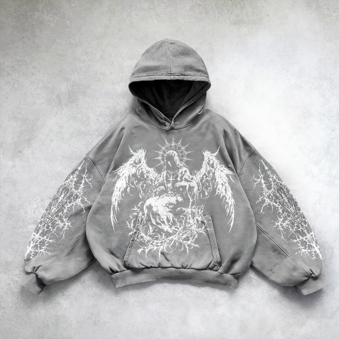 Y2K Gothic Angel Printed Hoodie