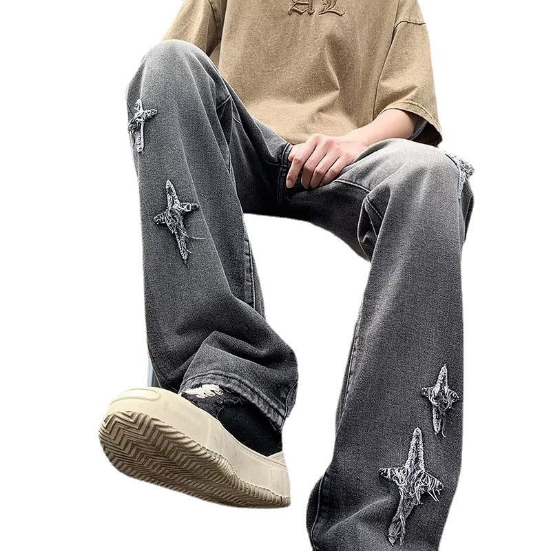 Ripped Cross Denim Jeans
