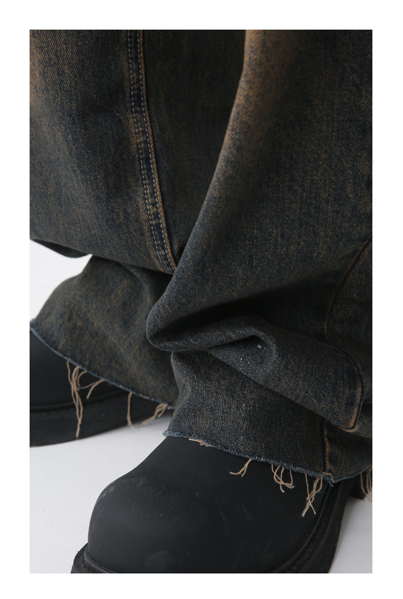 Retro Distressed Rust Earth Raw Hem Jeans